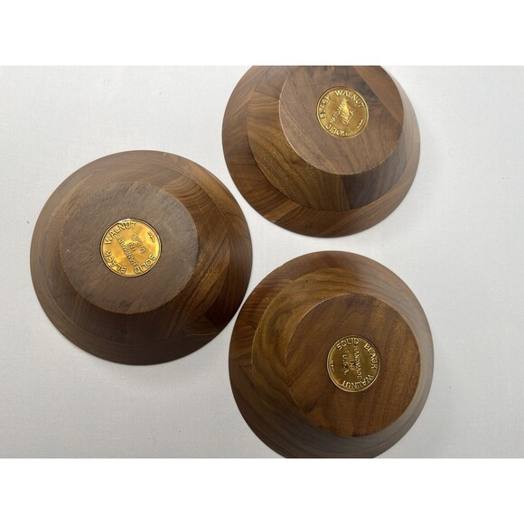 Authentic Solid Black Walnut Bowl Set Of 3 MCM Soft Beautiful Wood Bowls - Picture 3 of 6